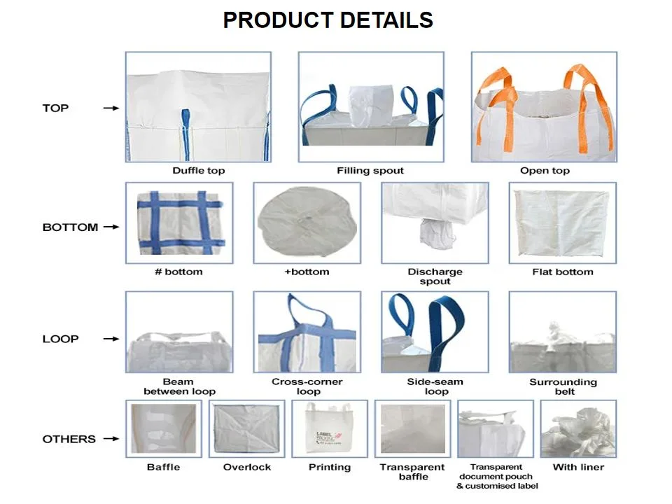 Heavy Capacity Big Bag 1000kg Top Filling Skirt Packing Storage PP Jumbo FIBC Big Bag