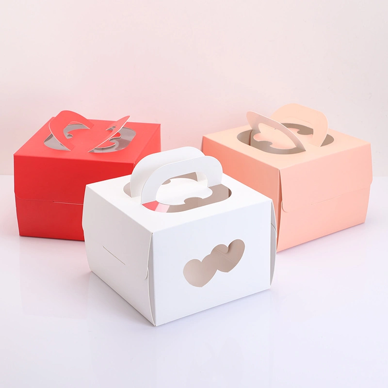 Custom Bulk Food Grade Bakery Packaging Folding Kraft Paper Birthday Dessert Cookie Cake Box with Handle
