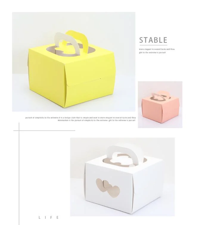 Custom Bulk Food Grade Bakery Packaging Folding Kraft Paper Birthday Dessert Cookie Cake Box with Handle
