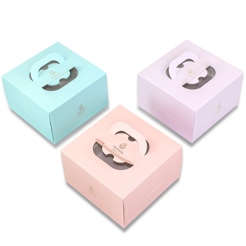 Custom Bulk Food Grade Bakery Packaging Folding Kraft Paper Birthday Dessert Cookie Cake Box with Handle