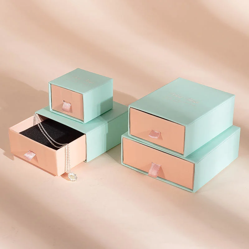 Eco Friendly Custom Logo and Size Rigid Paper Small Drawer Box Jewelry Packaging Pull out Sleeve Sliding Gift Drawer Box
