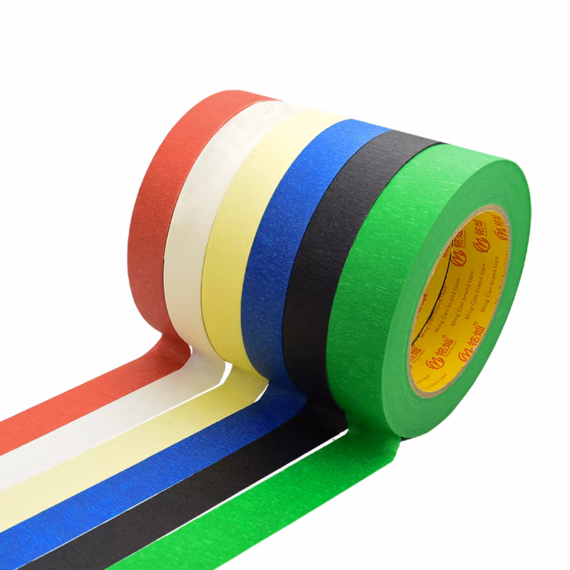 Black Blue Green White Yellow No Residue Cinta Colorful Rubber Glue Waterproof Jumbo Roll Crepe Washi Paper Car Washi Painter Masking Tape for Automotive