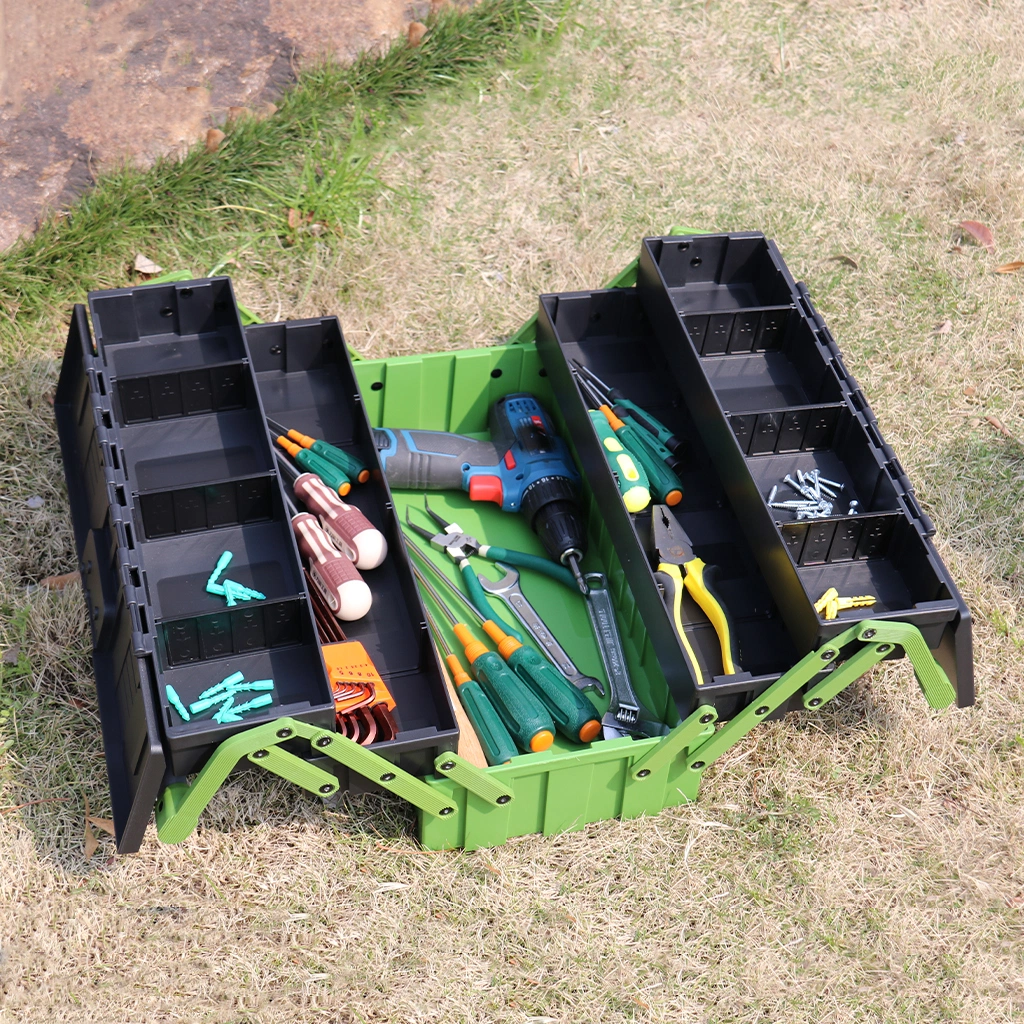 Factory Direct Foldable 18 Inch 3 Layers 5 Trays Mechanical Cantilever Plastic Toolbox with Double Handle