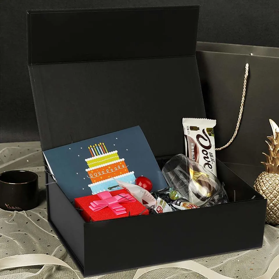 Luxury Black Book Shaped Cardboard Foldable Gift Box Custom Print Paper Clamshell Magnetic Gift Box