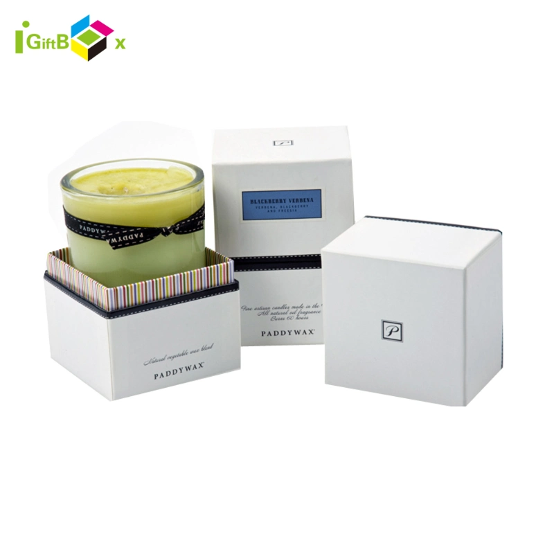 Custom Luxury White Rigid Paper Candle Scented Soap Jar Holder Folding Gift Box Flat Packing Packaging Luxury Candle Box with Logo