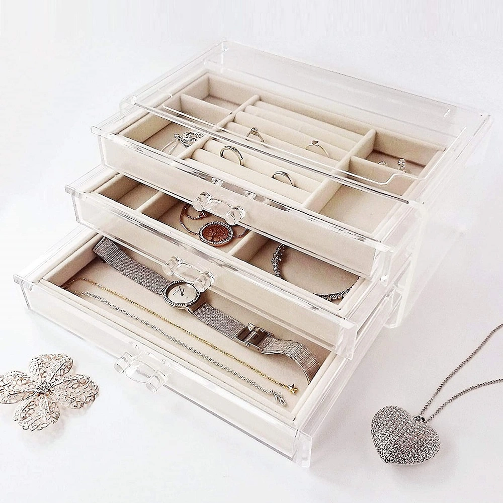 New Custom Transparant Acrylic Jewelry Storage Ring Storage Box Case Organizer Box with Drewer