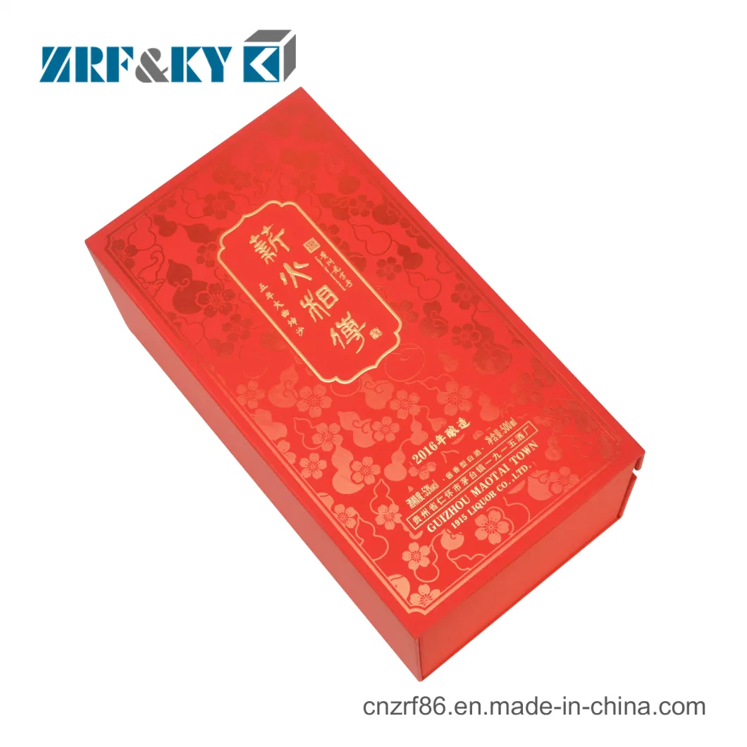 Custom Brand Rigid Hard Paper Cardbaord Red Luxury Wine Spirits Gift Packaging Box