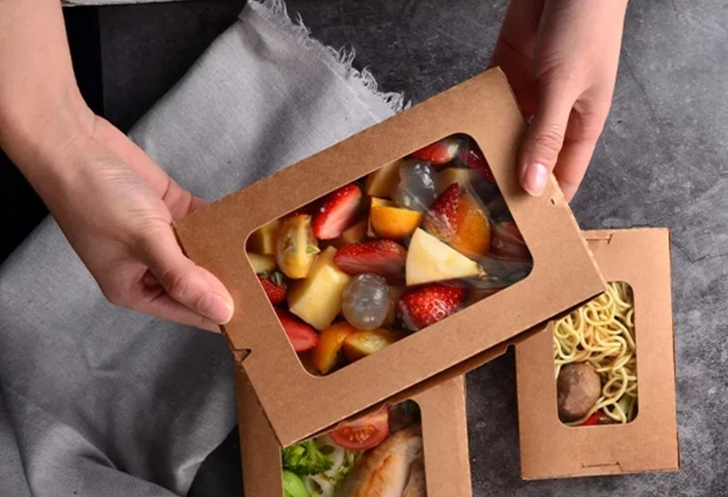 Sushi Fruit Street Chicken Food Paper Kraft Lunch Brown Salad Box Custom Logo Takeaway Packaging with Window