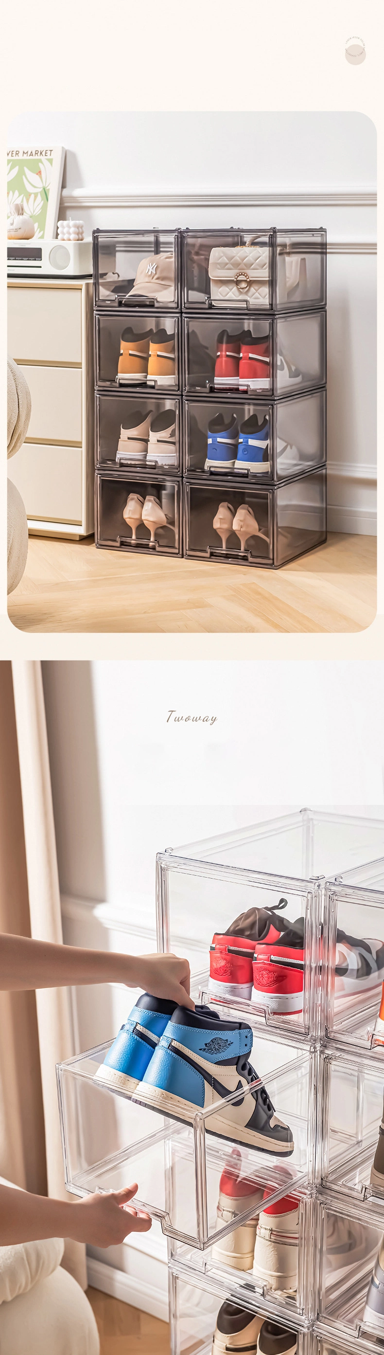 Assembling Fully Transparent Drawers Shoe Boxes Folding Storage Household Dustproof Display Racks