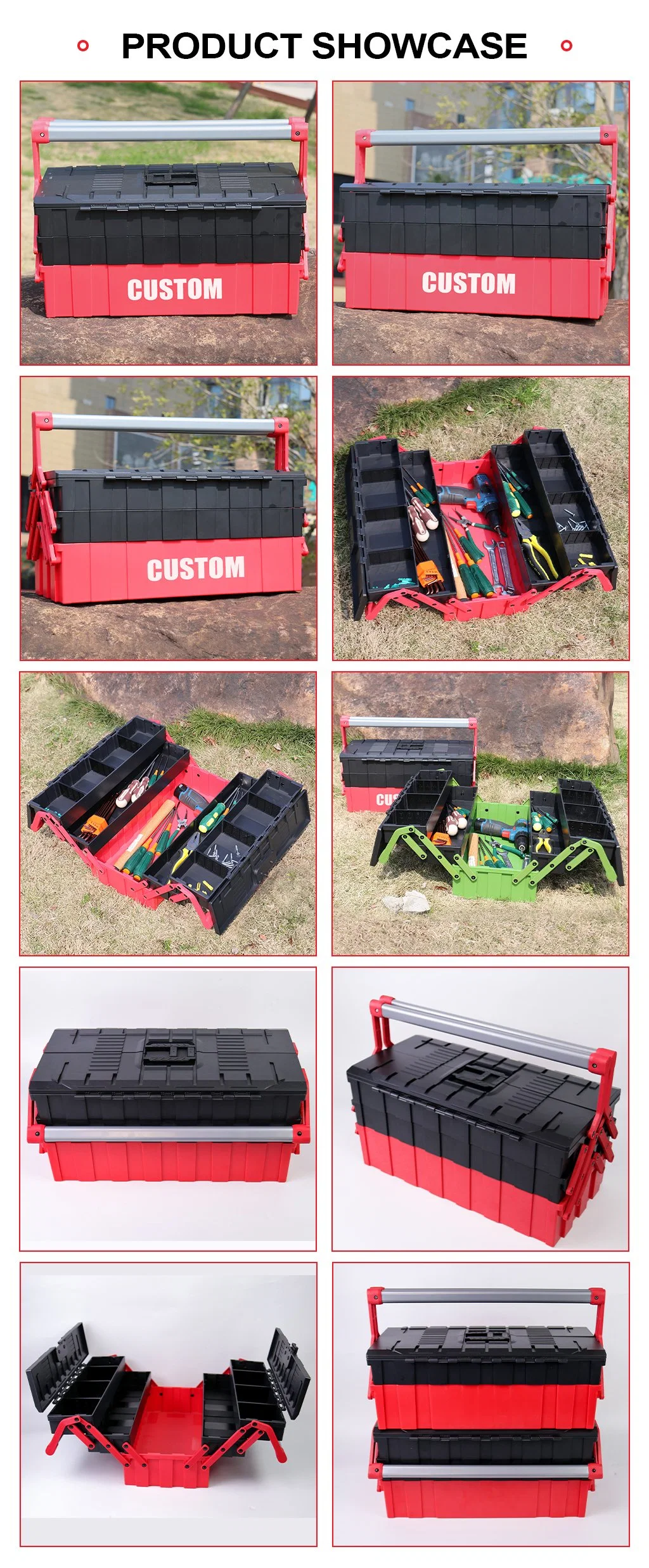 Hot Sale Foldable 18 Inches 3 Layers 5 Trays Mechanical Plastic Toolbox with Double Handle