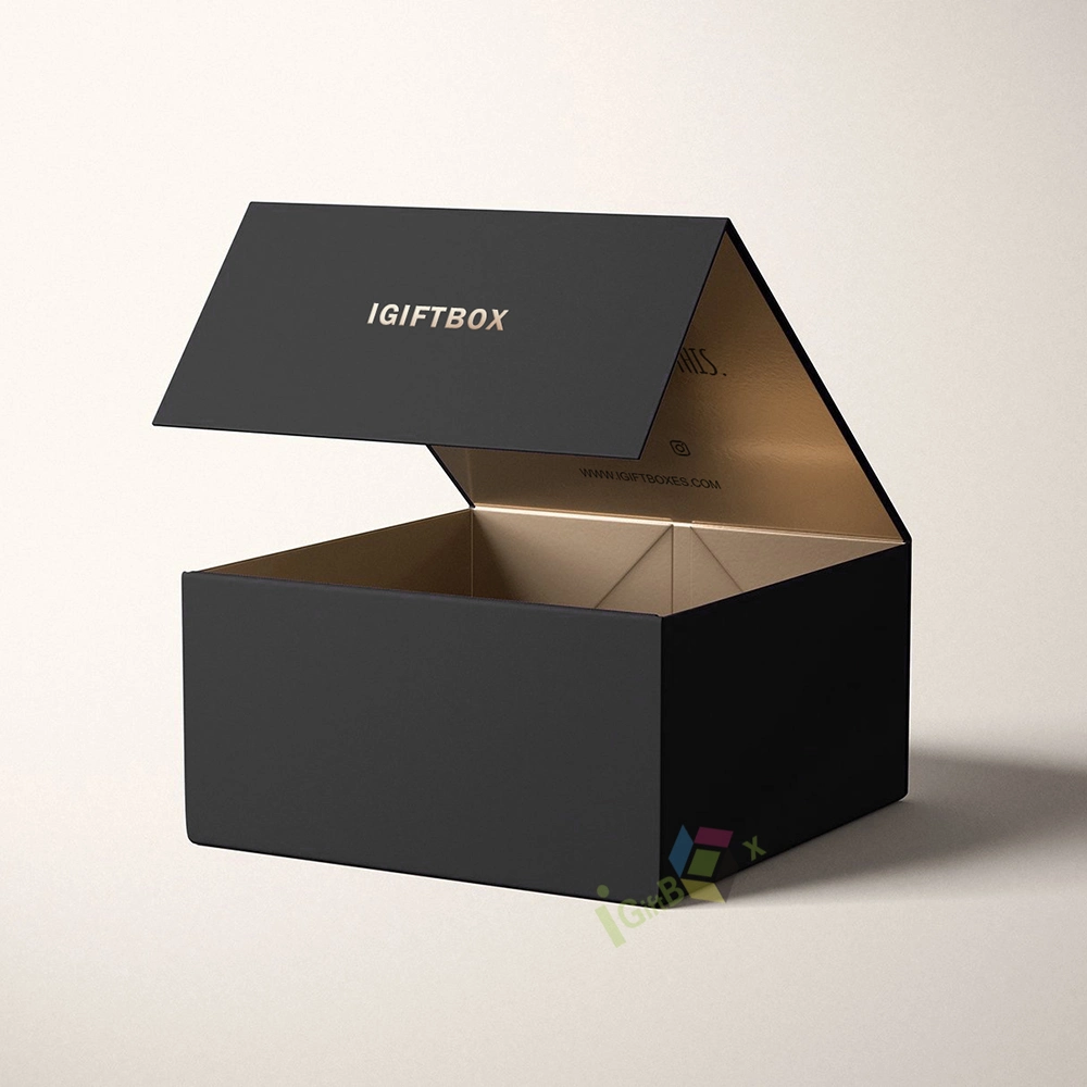 Custom Logo Personalized Foldable Cardboard Folding Black Paper Packaging Luxury Gift Box
