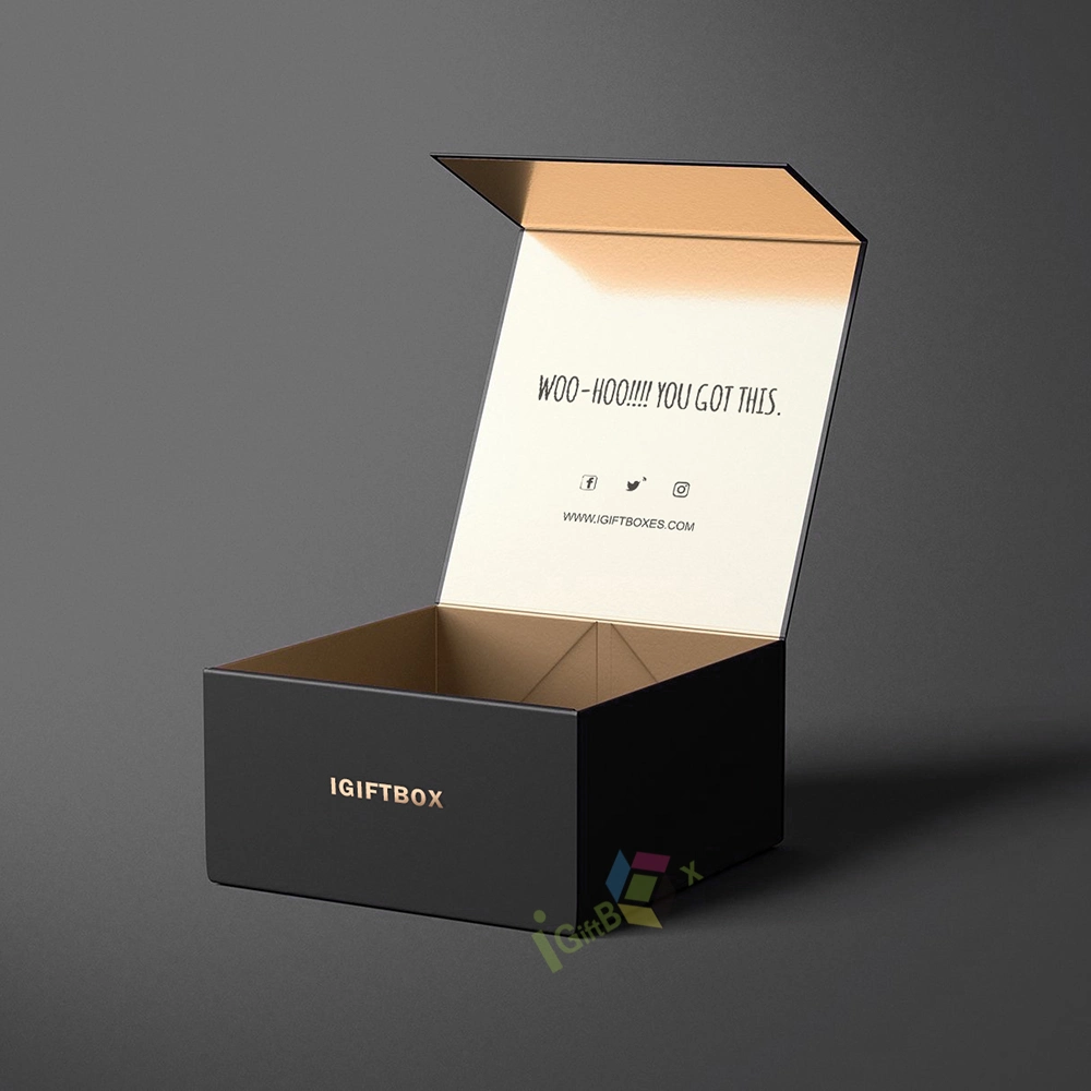 Custom Logo Personalized Foldable Cardboard Folding Black Paper Packaging Luxury Gift Box