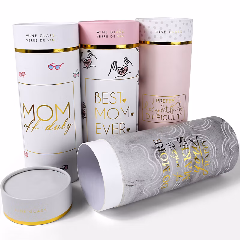 Wholesale Wine Glass Protect Packaging Boxes Hot Stamping Drinkware Cylinder Cardboard Paper Tube Box