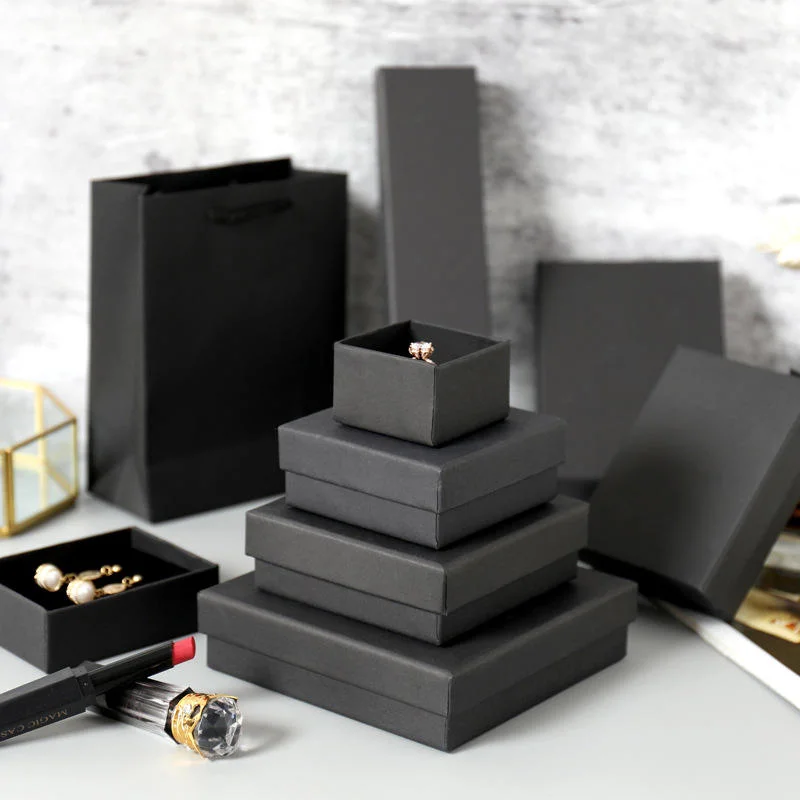 Wholesale Luxury 7X9X3cm Necklace Ring Custom Personalized Paper Black Jewelry Packaging Boxes