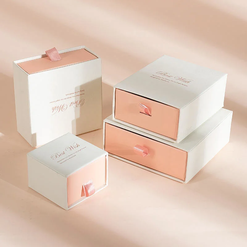 Eco Friendly Custom Logo and Size Rigid Paper Small Drawer Box Jewelry Packaging Pull out Sleeve Sliding Gift Drawer Box