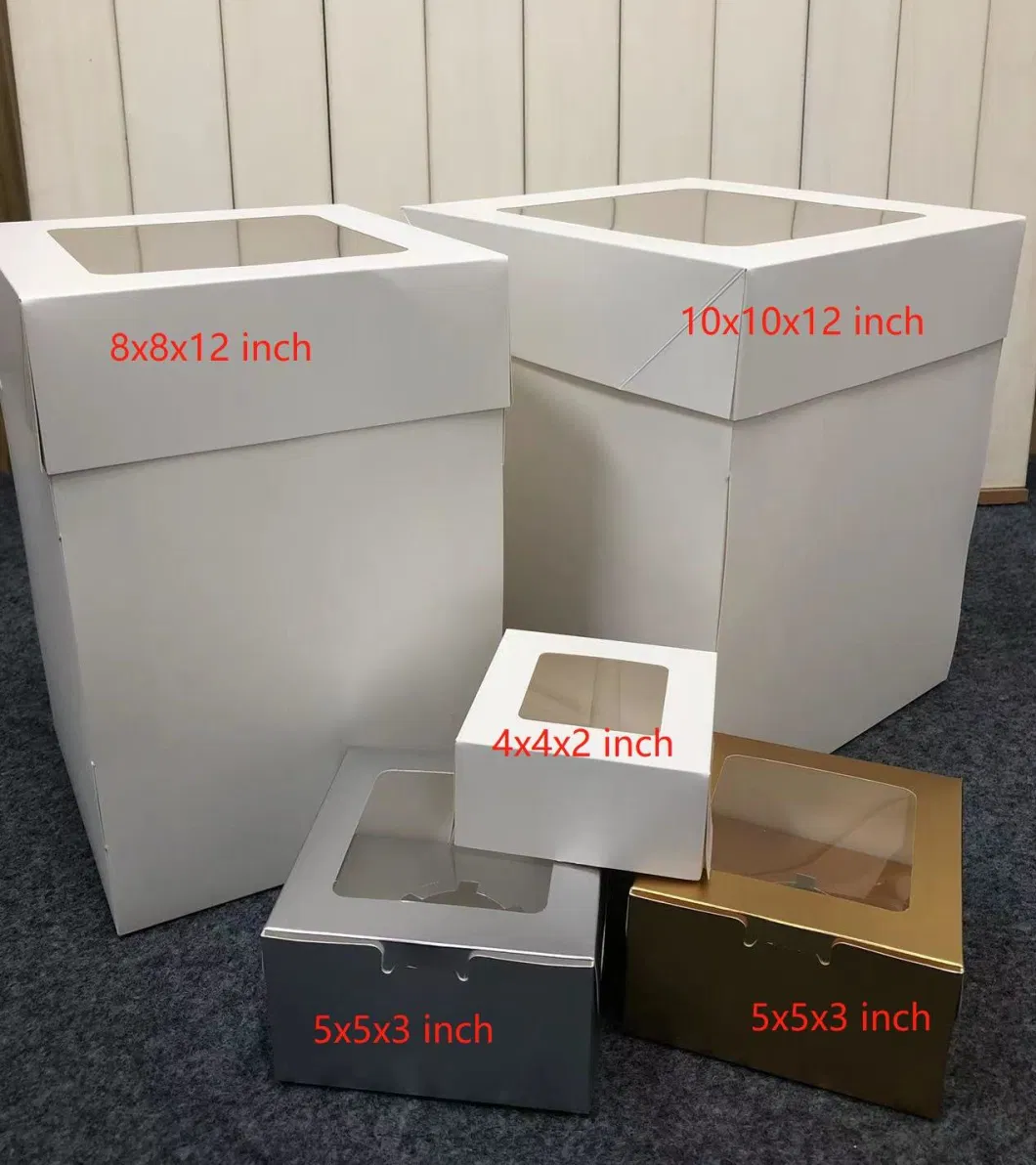 White Wedding Cardboard Cake Boxes 8X8X12 Inch Cake Boxes in Bulk Large Tall Package Box with Clear Window
