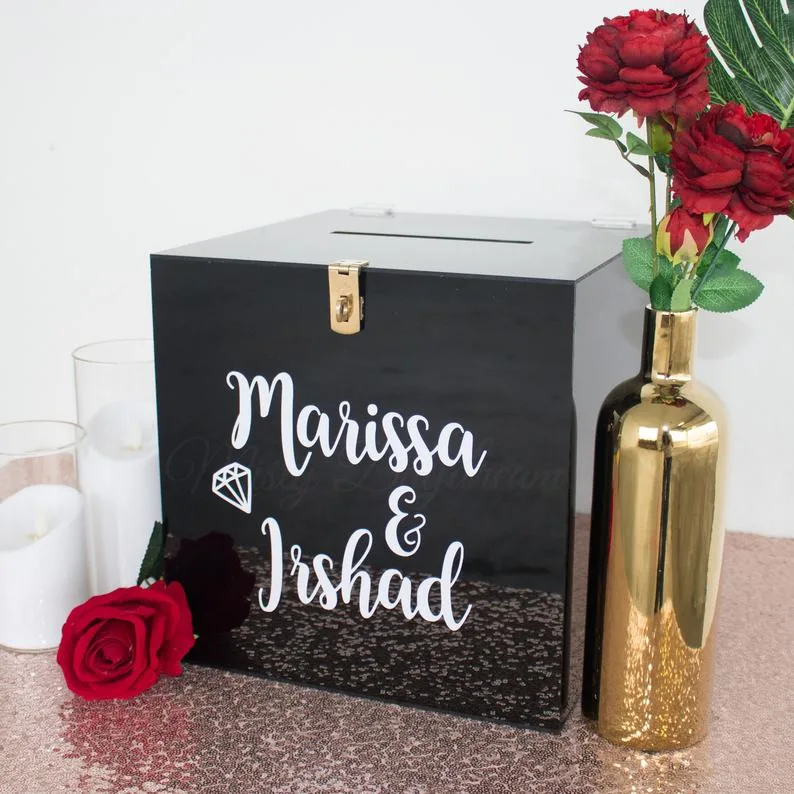 White Acrylics Box Acrylic Wedding Storage Box Personalized Name Wedding Card Box Event Decoration