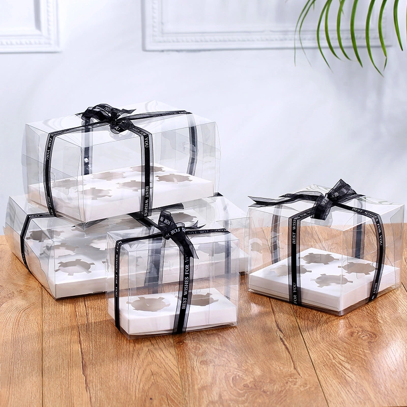 Custom Logo 2/4/6/12 Holes Cupcake Plastic Pet Packaging Mini Transparent Bulk Cheese Cake Box for Birthday Wedding Party