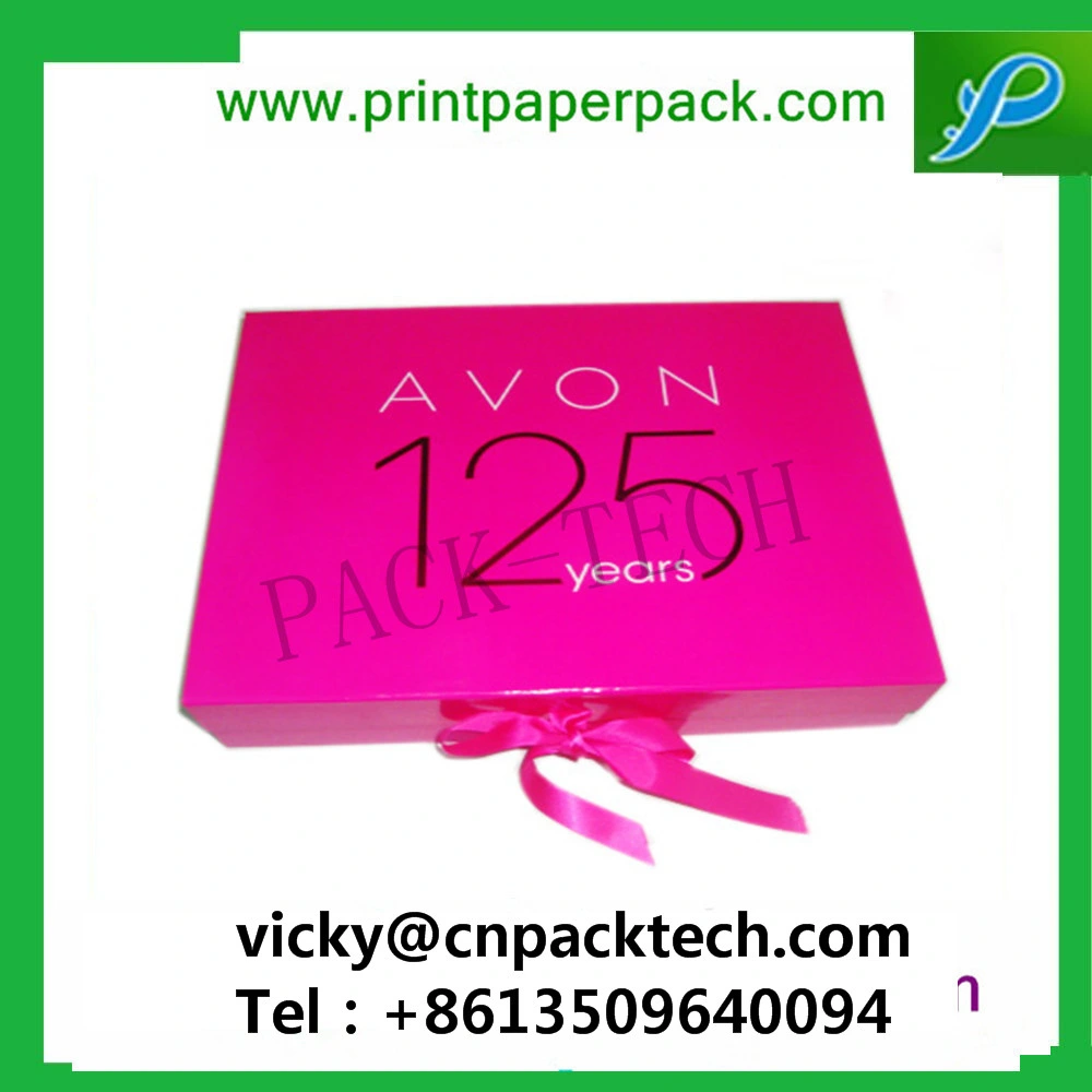 Customized Ribbon Hinged Closure Easy Stock Cardboard Cosmetic Paper Box Suit Foldable Book Style Gift Packaging Box
