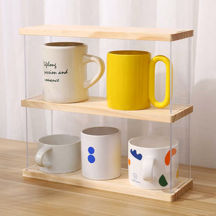 Solid Wood Acrylic Household Desktop Cup Shelf Storage Box