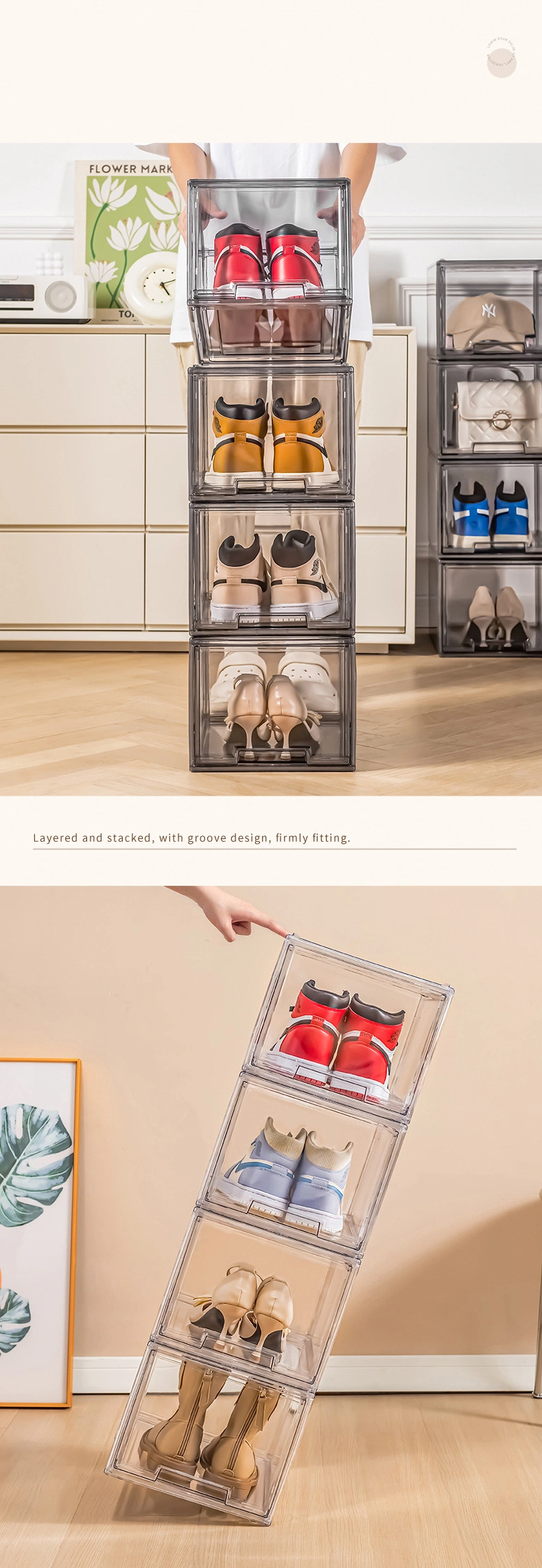 Assembling Fully Transparent Drawers Shoe Boxes Folding Storage Household Dustproof Display Racks