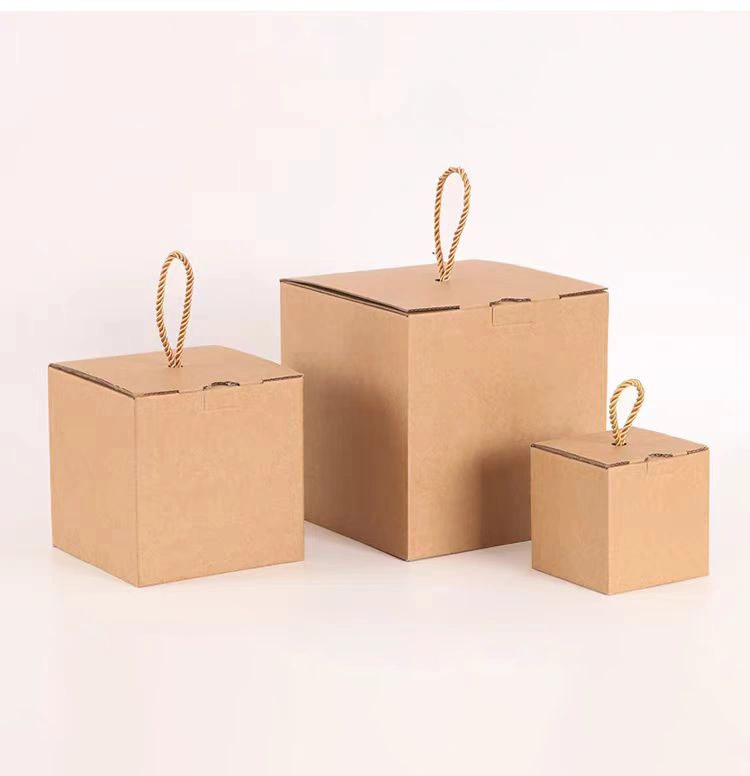 Wholesale Customized Corrugated Brown Kraft Paper Box Packaging with Rope or Plastic Handle