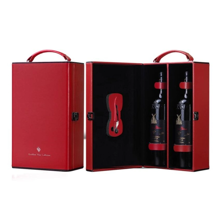 Premium Diamonds Decorate Leather Double Bottle Wine High-End Gift Carrier Box