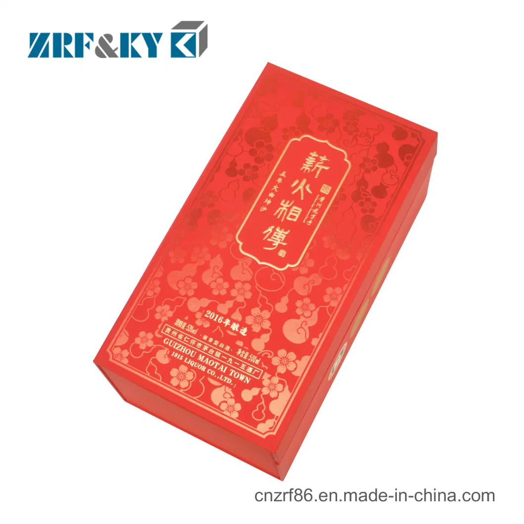 Custom Brand Rigid Hard Paper Cardbaord Red Luxury Wine Spirits Gift Packaging Box