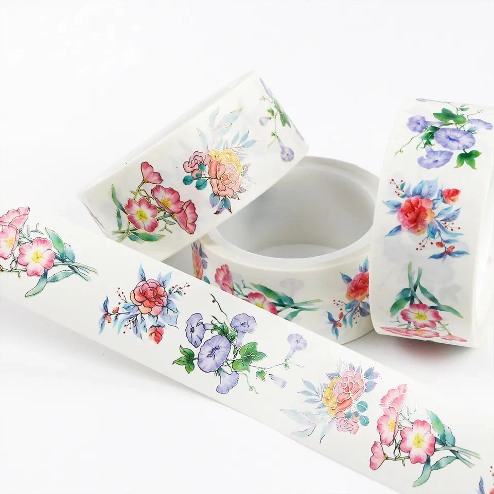 Custom Adhesive Gold Foil Hot Stamping Printing Washi Tape, Waterproof 3D Embossed Varnished DIY Masking Paper Planner Sticker