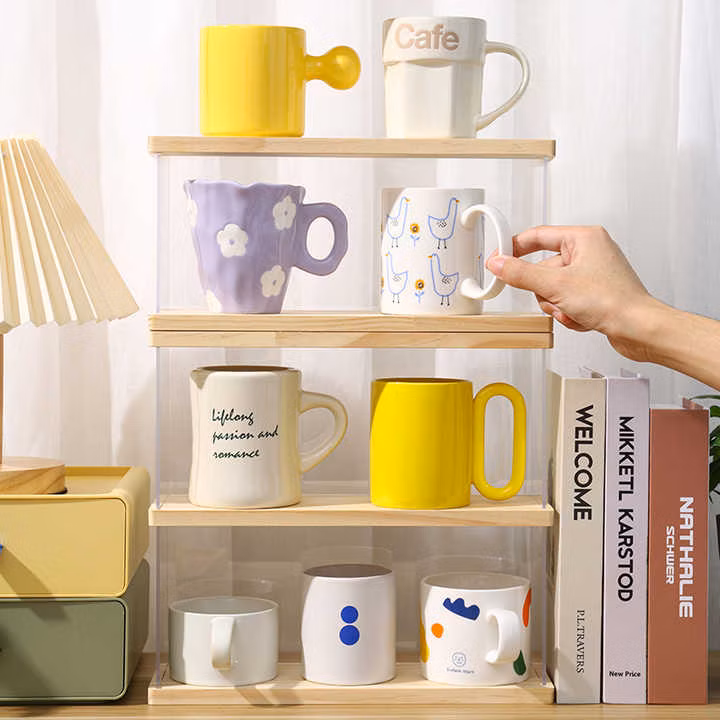 Solid Wood Acrylic Household Desktop Cup Shelf Storage Box