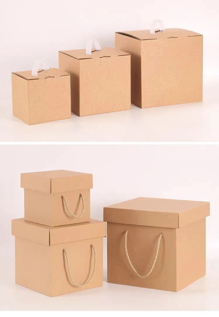 Wholesale Customized Corrugated Brown Kraft Paper Box Packaging with Rope or Plastic Handle