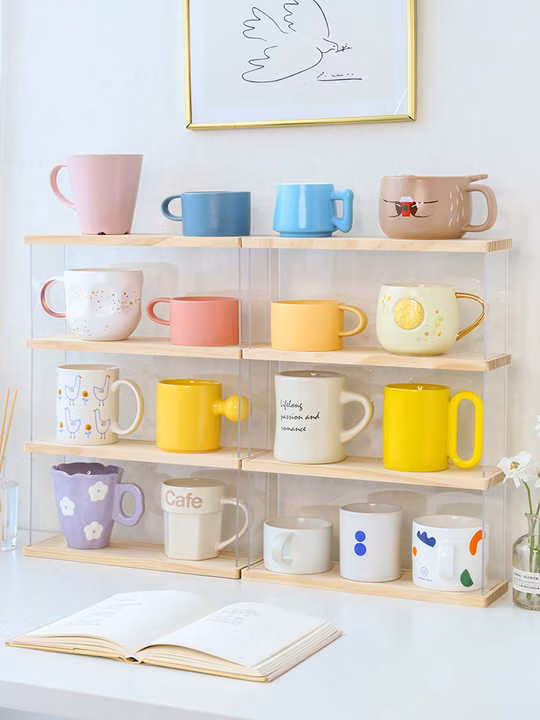 Solid Wood Acrylic Household Desktop Cup Shelf Storage Box