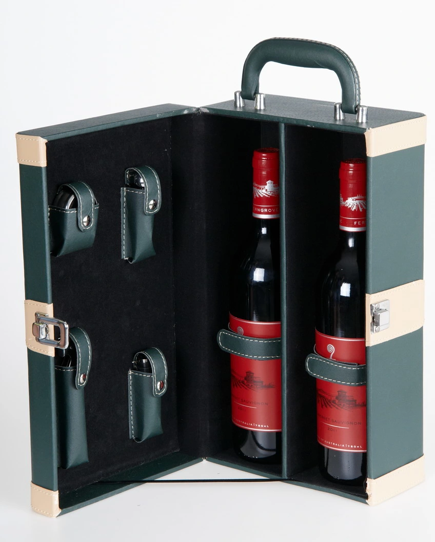 High Quality Leather Wine Box Double Bottles Portable Handle Storage Gift Personalized
