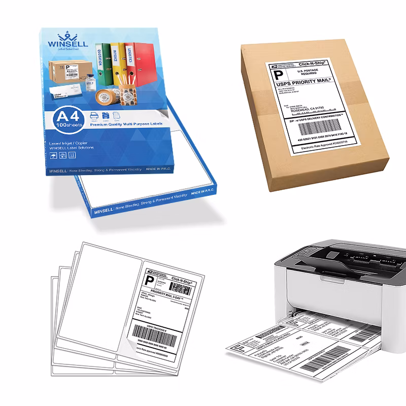 Papel de vinilo en blanco autoadhesivo impermeable brillante premium A4 para impresora