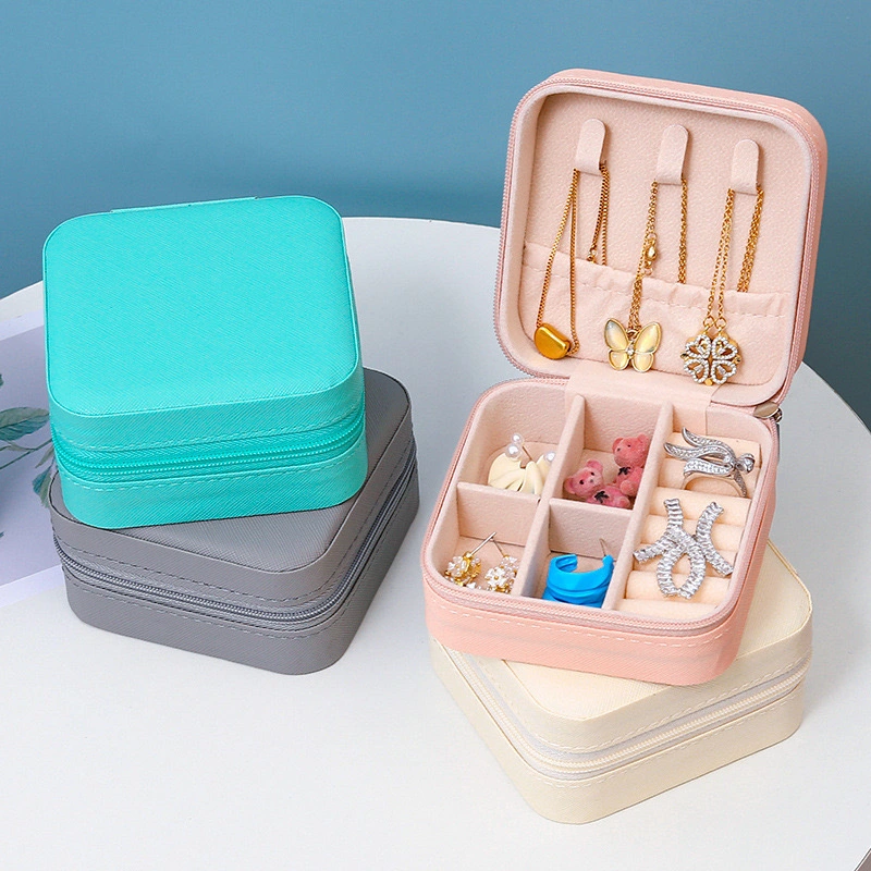 Jewelry Zipper Box Luxurious Boxes Jewelry Zipper Travel Case Simple PU Leather Earrings Jewellery Storage