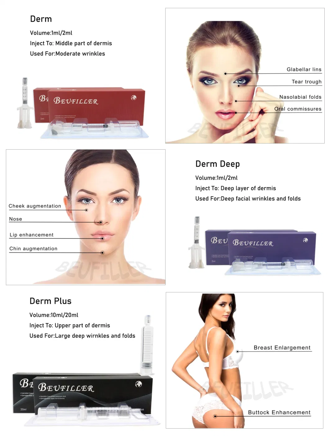 CE Korea Korean Pen 1ml 2ml 10ml Ha Injectable Cross Linked Face Butt Breast Enlargement Jaw Jawline Cheek Chin Nose Under Eye Lip Hyaluronic Acid Dermal Filler
