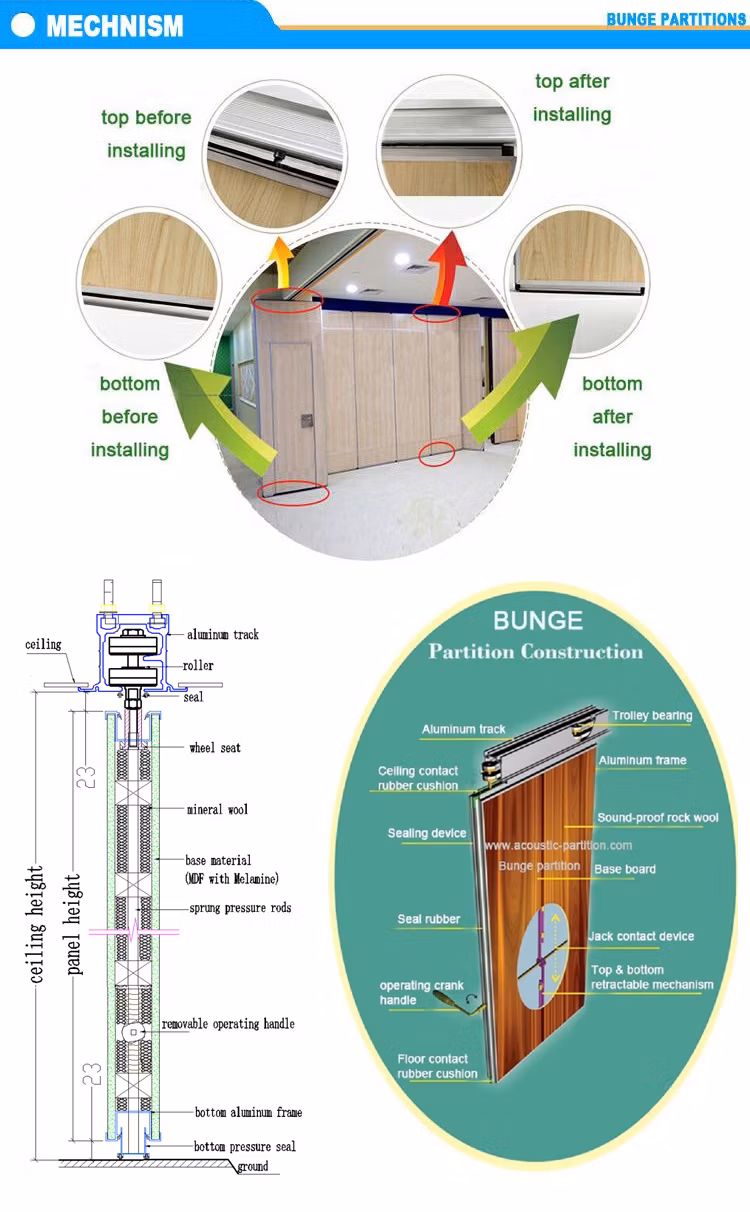 Exrtruded Aluminium Sliding Partition Wall with Aluminum Accessories Track Wheels
