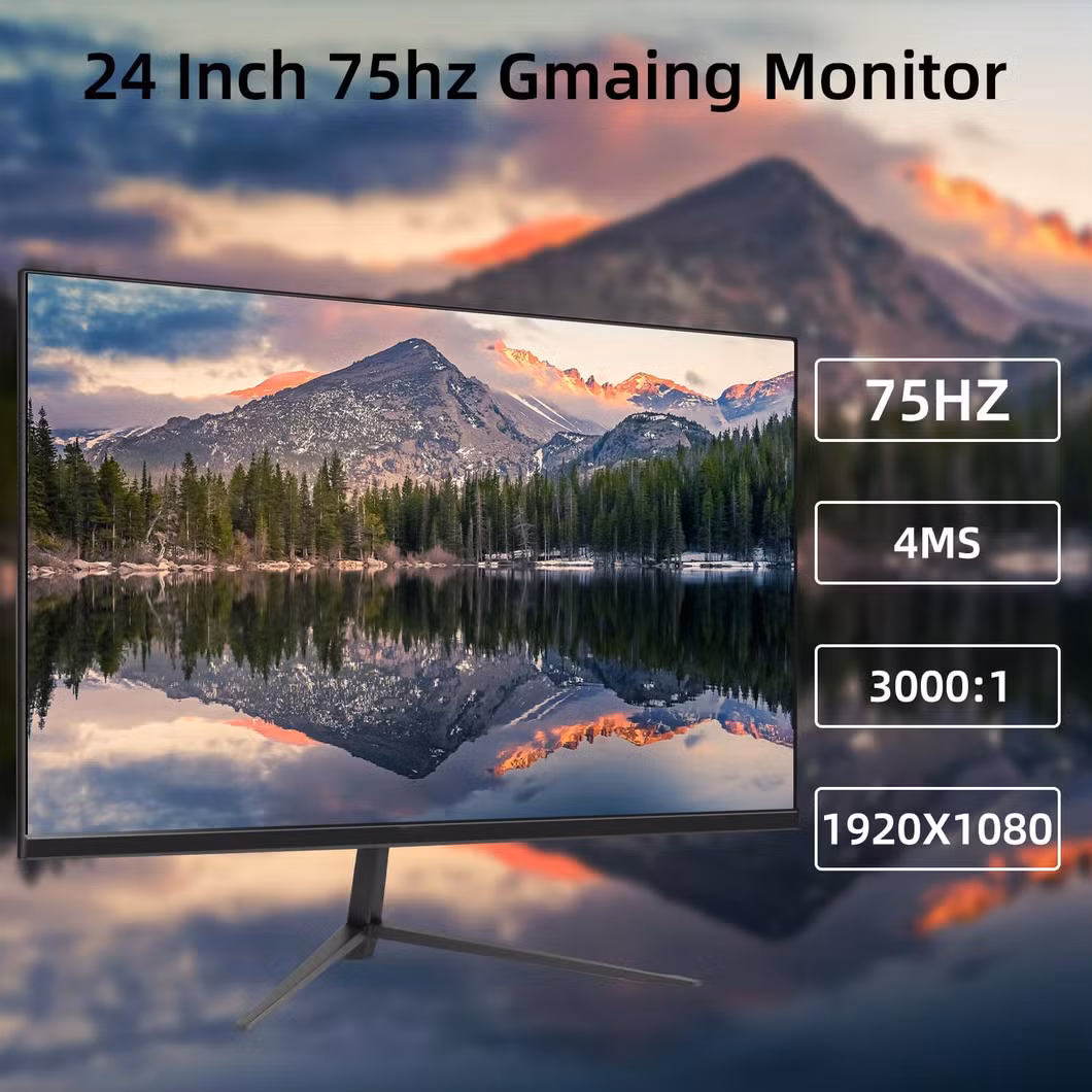 Pcv 23.8 Inch Computer Monitor Full HD (1920X1080P) 75Hz LCD Display, Zero Frame 178° Wide View Angle with Eye-Care Technology, Support Vesa, V&H Port-Black