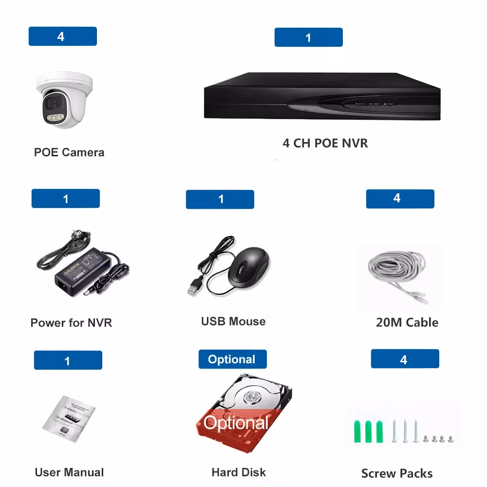4MP Poe Camera and 4K Network Video Recorder Built-in Audio 4MP Security Camera Kit NVR Surveillance