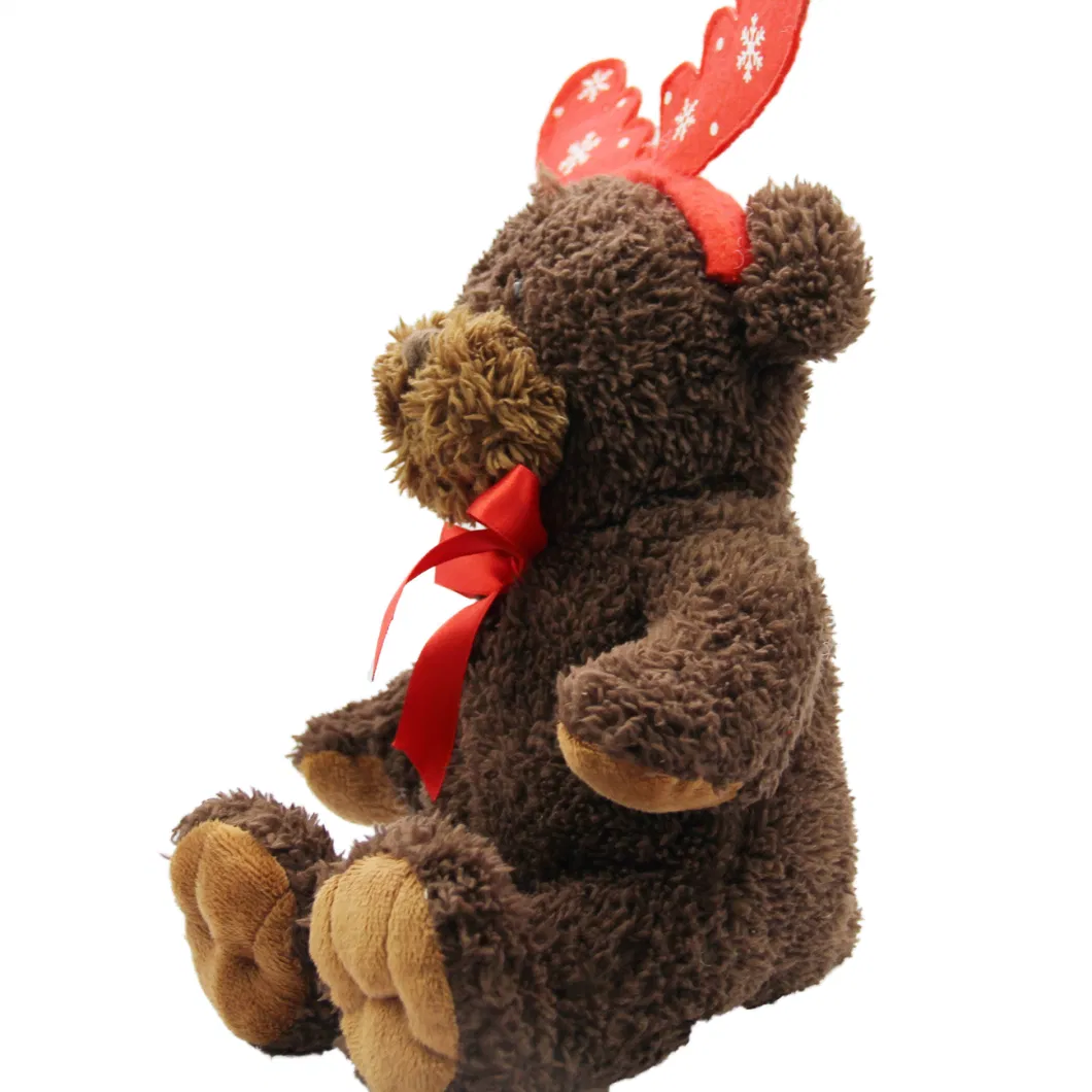 Soft Plush Teddy Bear with Elk Antlers Decoration Presents for Girlfriend