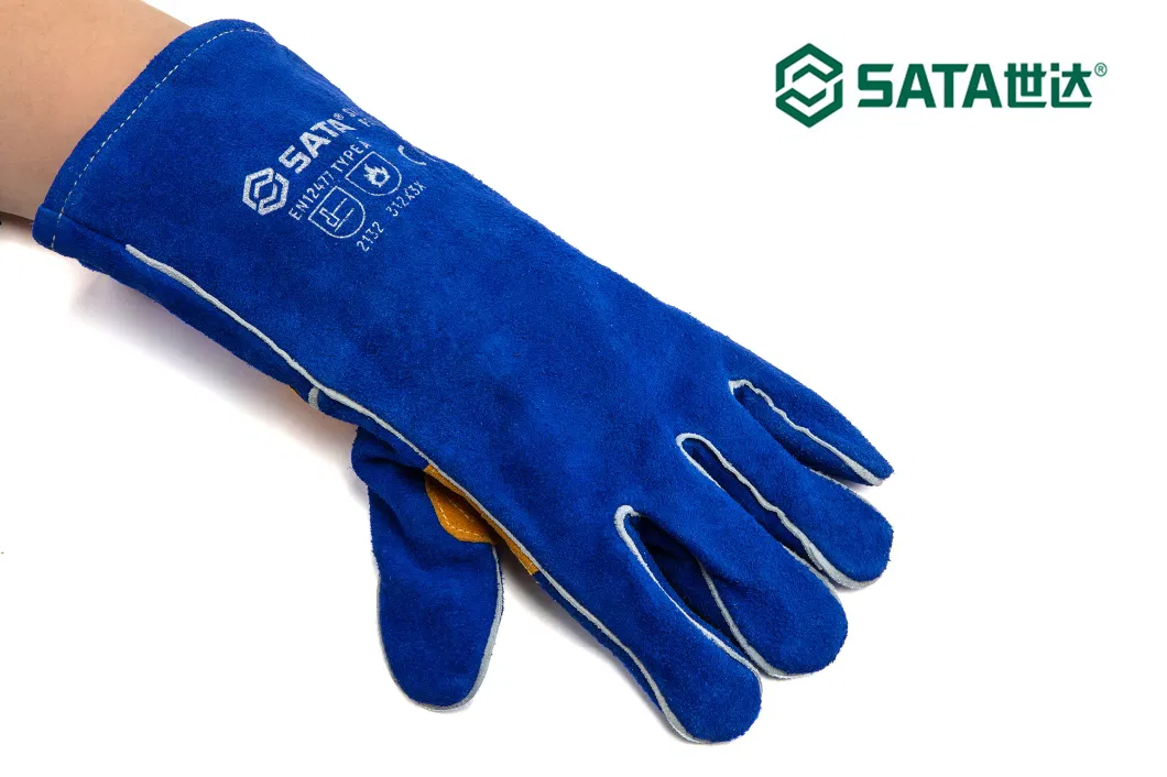 SATA PPE (Apex Tool Group) Industrial Protection Oblique Finger Heat-Resisting Long Cow Leather Working Welding Gloves