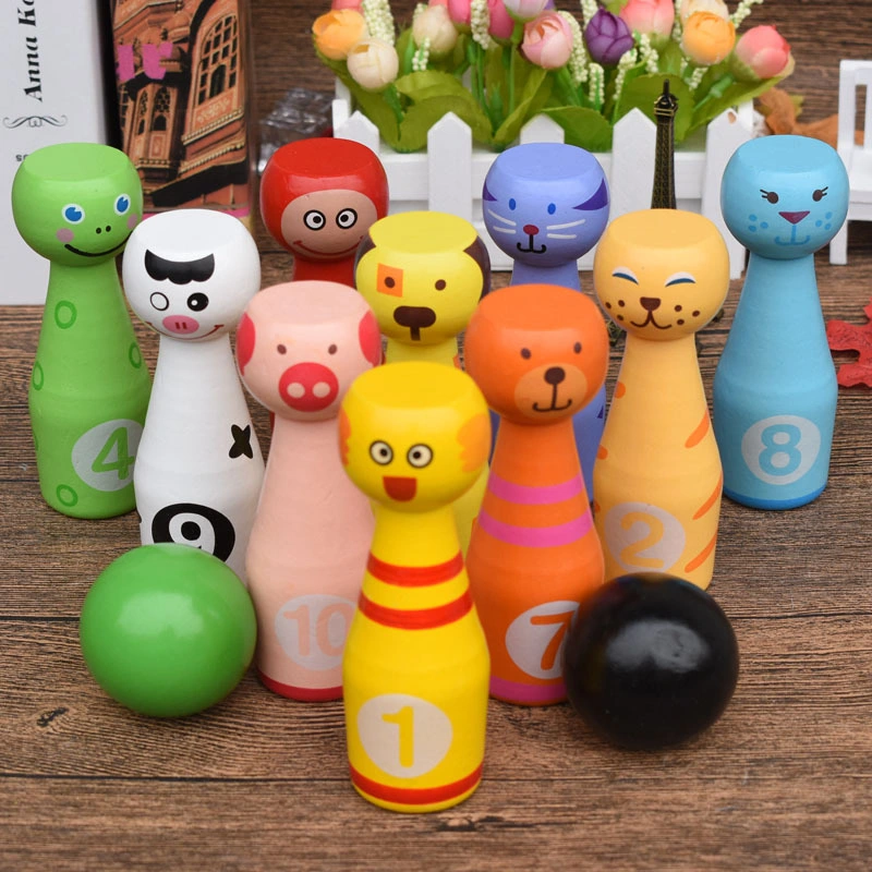 Hot Selling Kids Wooden Cartoon Bowling Educational Toys