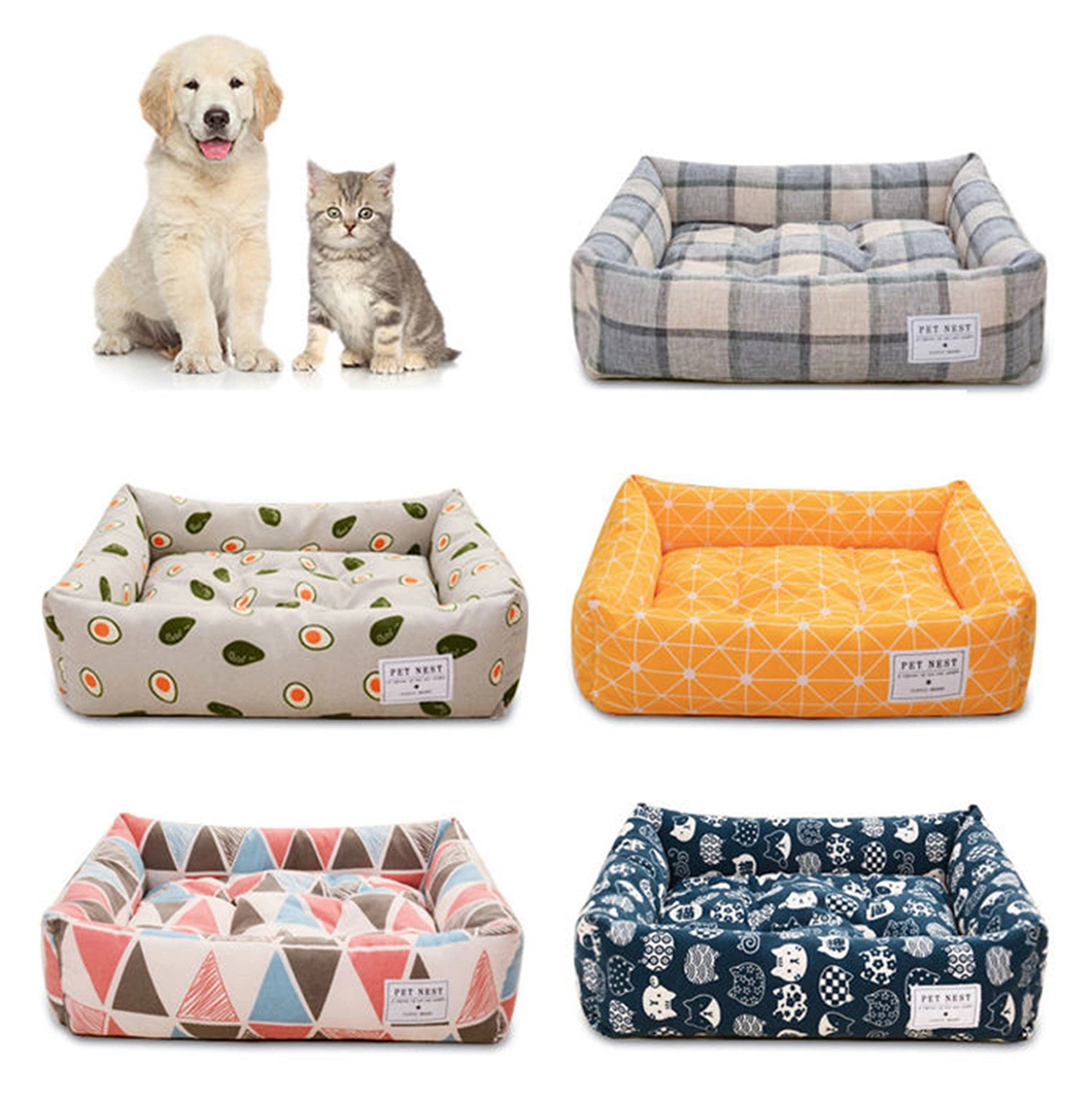 Wholesale Low MOQ Creative Printing Square Pet Bed Breathable Removable Washable Cat and Dog Mattress Pet Supplies