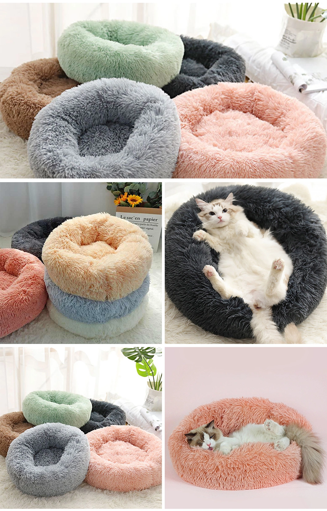 Non-Slip Bottom Wholesale Luxury Plush Fluffy Large Sofa Pet Dog Beds Anti Slip Soft Calming Cushion Donut Cat Dog Pet Bed