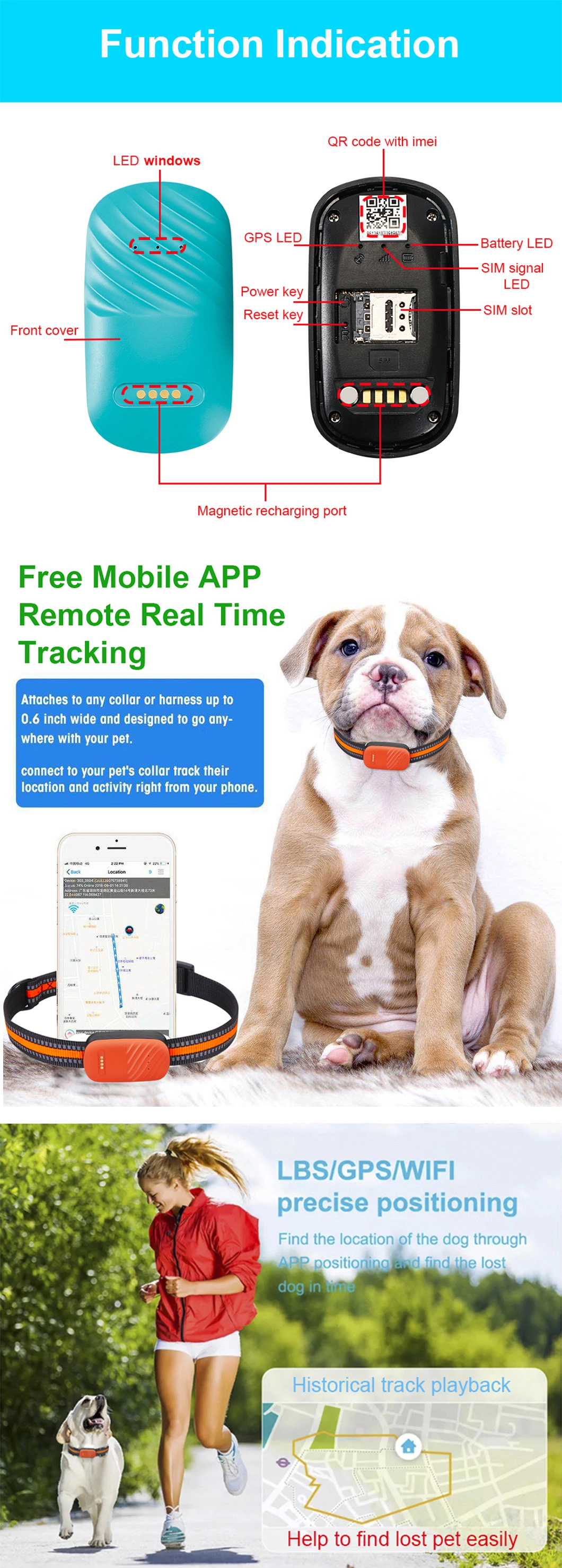 New design waterproof IP67 GPS 4G pet tracker for dog cat wild animals with free IOS Android mobile APP Y33