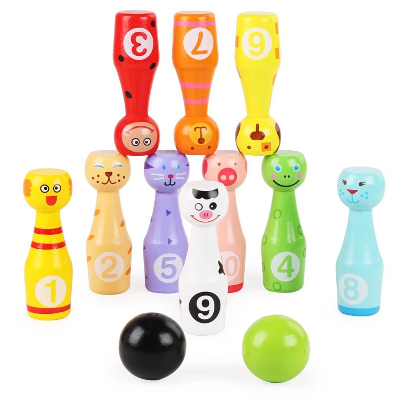 Hot Selling Kids Wooden Cartoon Bowling Educational Toys