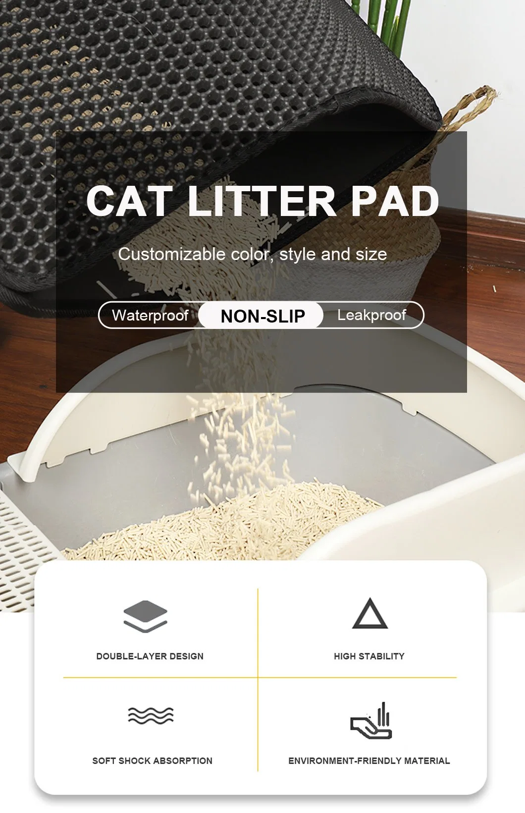 High Quality Scatter Control Double Layer Waterproof Urine Proof Pet Mat EVA Cat Litter Mat for Kitty Behavior Training