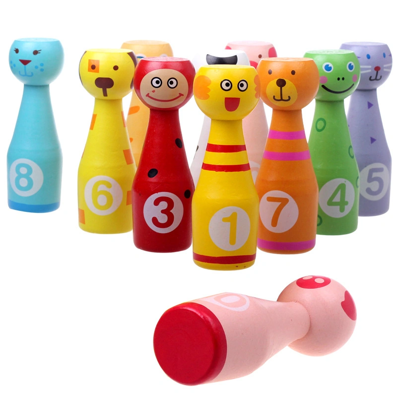 Hot Selling Kids Wooden Cartoon Bowling Educational Toys