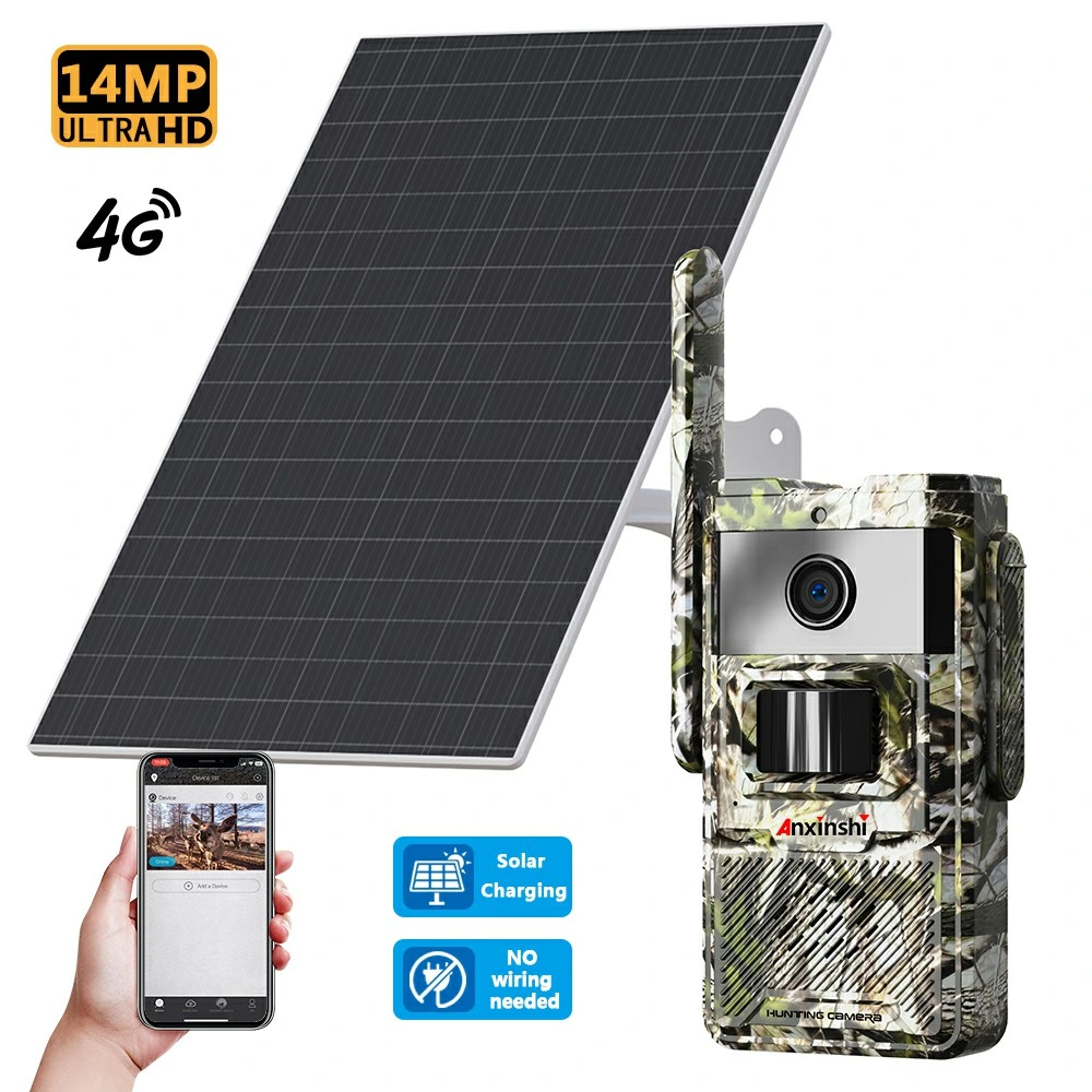 Anxinshi IP66 Waterproof 14m 4G Solar Cell Hunting Action Tracking Camera 120-Degree Wide-Angle Tracking Camera