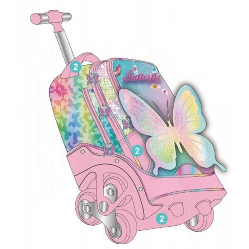 Wholesale Trending Mochila Infantil Escolar Mariposa Carro C/Rueditas Girls School Three Wheel Trolley Backpack